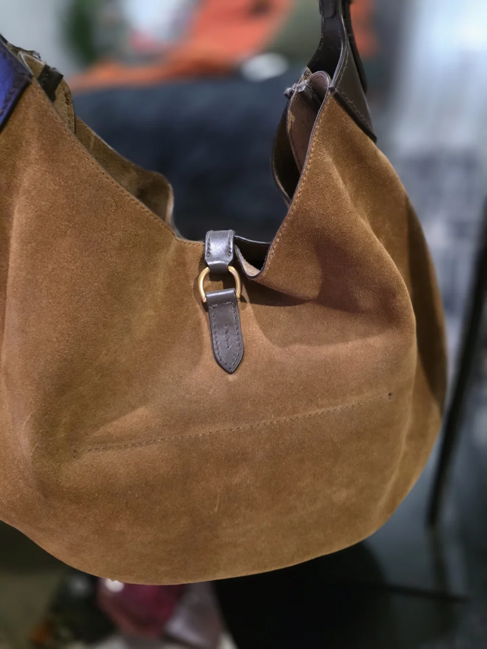 NWT Ralph Lauren Polo Large ID Brown Suede Shoulder Bag with Gold Accent
